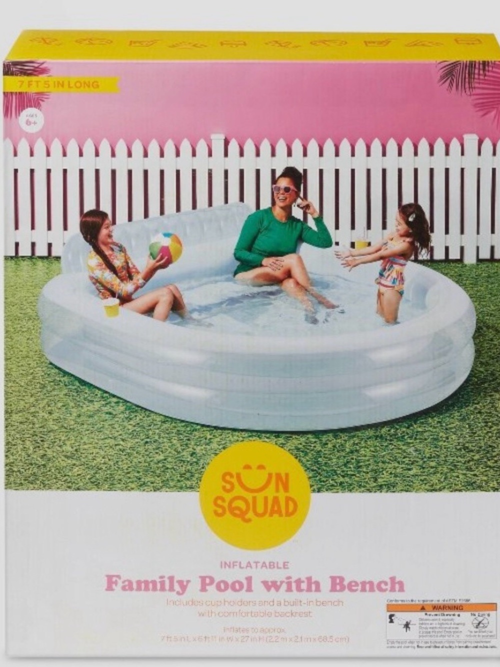 Sun Squad White Inflatable Family Pool with Bench